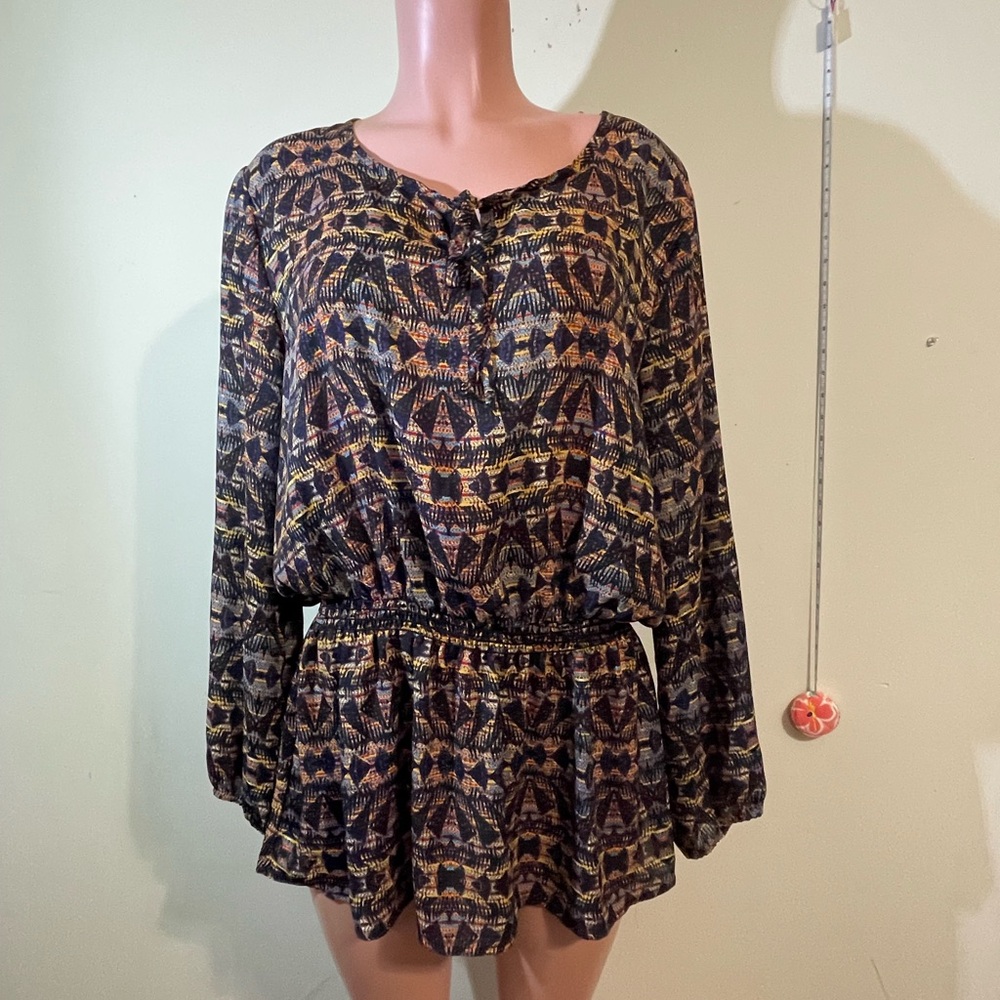 Liberty Love Women's 2X‎ Blouse Multi Colored Geometric Print elastic waist top